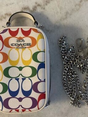 Coach Eva Phone Crossbody in Rainbow Signature Canvas (Style No. CK189)